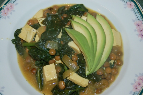 Tofu & Spinach Curry with Avocado Fan