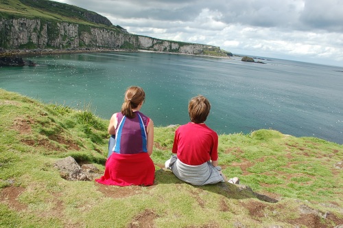 Calder & Mimi enjoying the view from Carrick-a-Rede