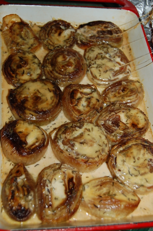 I finished off my baked onions with a fresh cream, thyme and cheese sauce